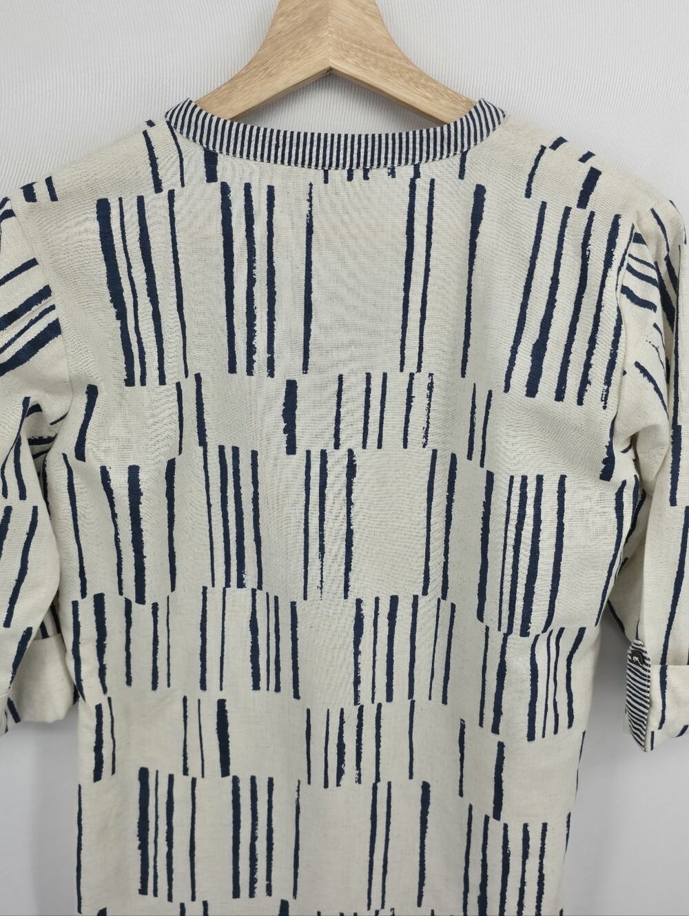 Utsa Cotton Linen Blend Coastal Lagenlook Abstract Tunic Hi Low Small - Picture 11 of 15